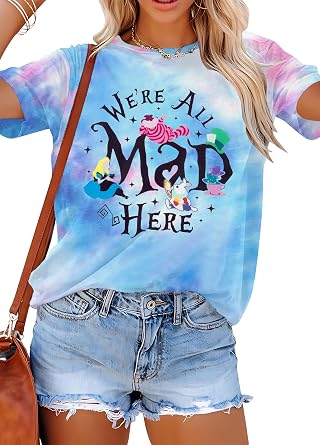 Fantastical Shirt Women Dreamy Princess T-Shirt Were All Mad Here Fairy Graphic Shirt Vacation Party Casual Short Sleeve Top