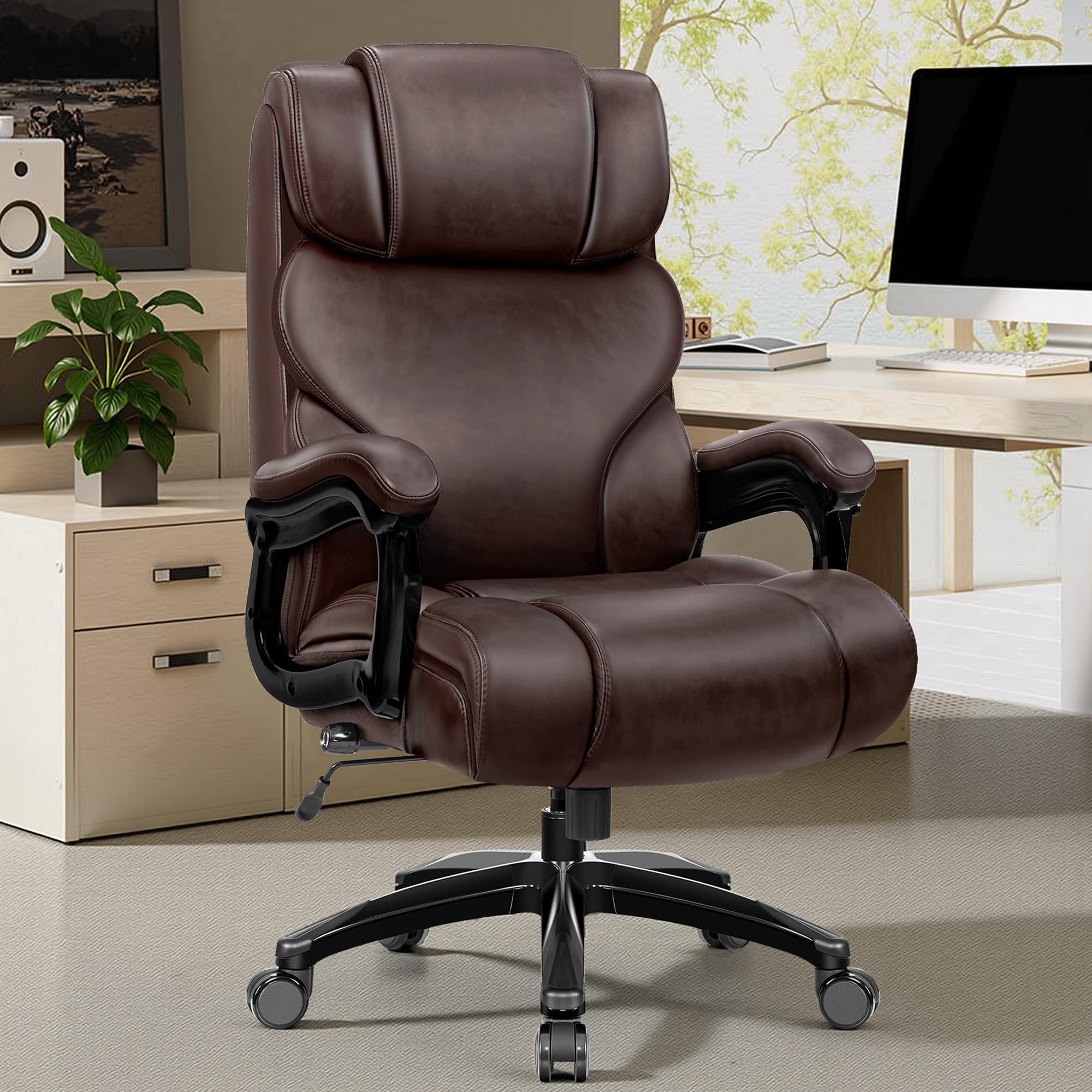 HeroSet Office Chair - Big and Tall 500lbs Ergonomic Executive Office Chair with Adjustable Lumbar Support and High Back - Heavy Duty Leather