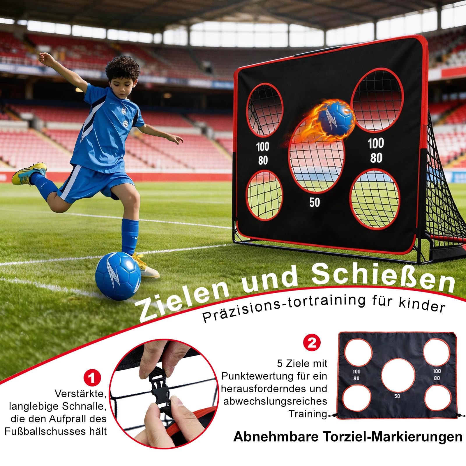 2-in-1 Fußballtor für Garten Kinder Faltbar, Kleine Fussballtore für Garten, Fußball Tor mit Torwand, Fußballtore Kinder mit Tragetasche Indoor & Outdoor für Garten, Park, Strand