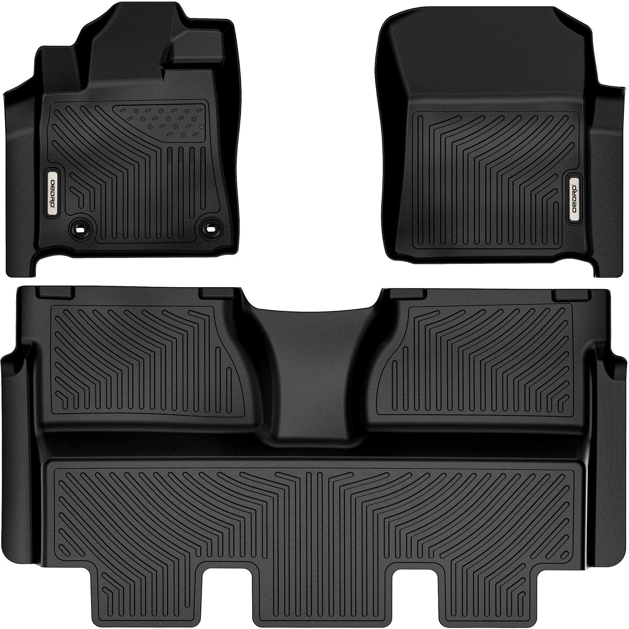 OEDRO Floor Mats Fit for 2014-2021 Toyota Tundra CrewMax Cab, Custom Fit Front & 2nd Row Liner Set (with Coverage Under 2nd Row Seat), Black TPE All-Weather Guard