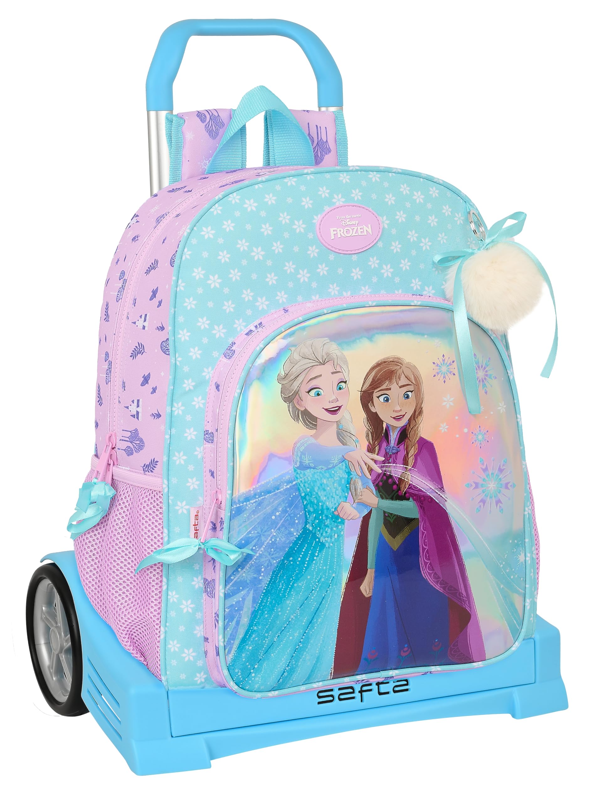 Safta FROZEN COOL DAYS - Mochila Escolar 180, Espalda Ergonómica, con Carro Evolution, Ideal para Niños de Diferentes Edades, Cómoda y Versátil, 33x14x42 cm, Color Violeta/celeste