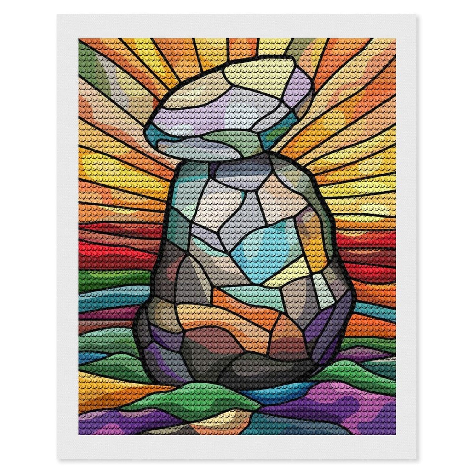 Junmoney Stained Glass Cairn with Sunset Background Diamond Art Canvas 16"x20", Full Kit Included, Bedroom Decor, for Beginners, Thoughtful Handmade Gift