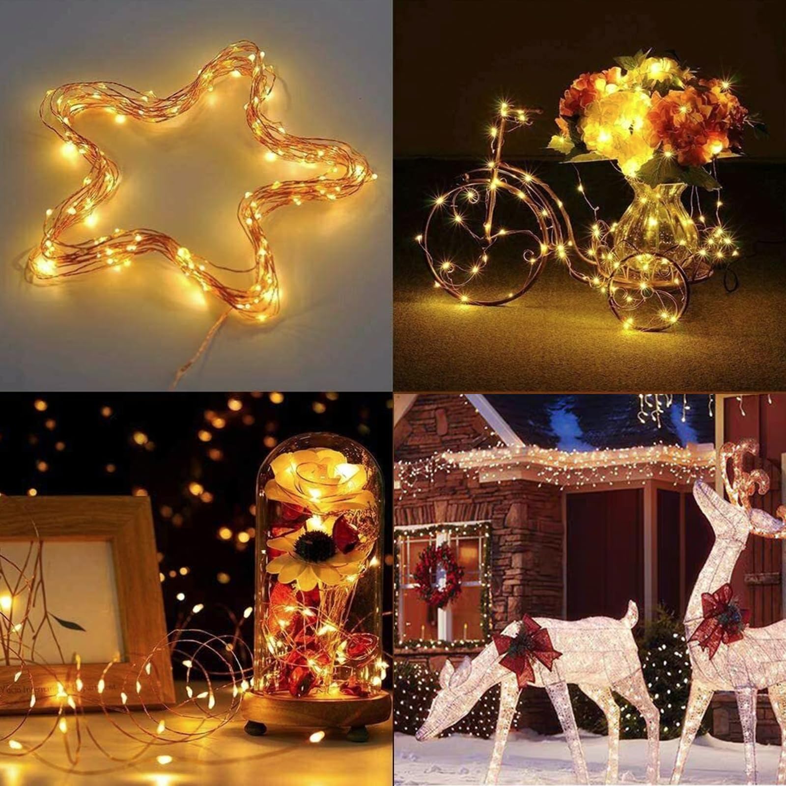 LQWELL® Lichtsnoer op zonne-energie, 2 stuks, 12 m, voor buiten, koperdraad, IP65 waterdicht, 120 leds, voor tuin, balkon, feest, bruiloft, verjaardag, Kerstmis, warmwit, elk 12 m (Warm wit