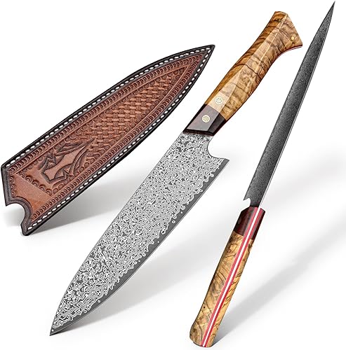 FZIZUO Cuchillo de chef japonés profesional 8 pulgadas estructura de quilla de una sola pieza hecho a mano VG10 Damasco con núcleo de acero laminar