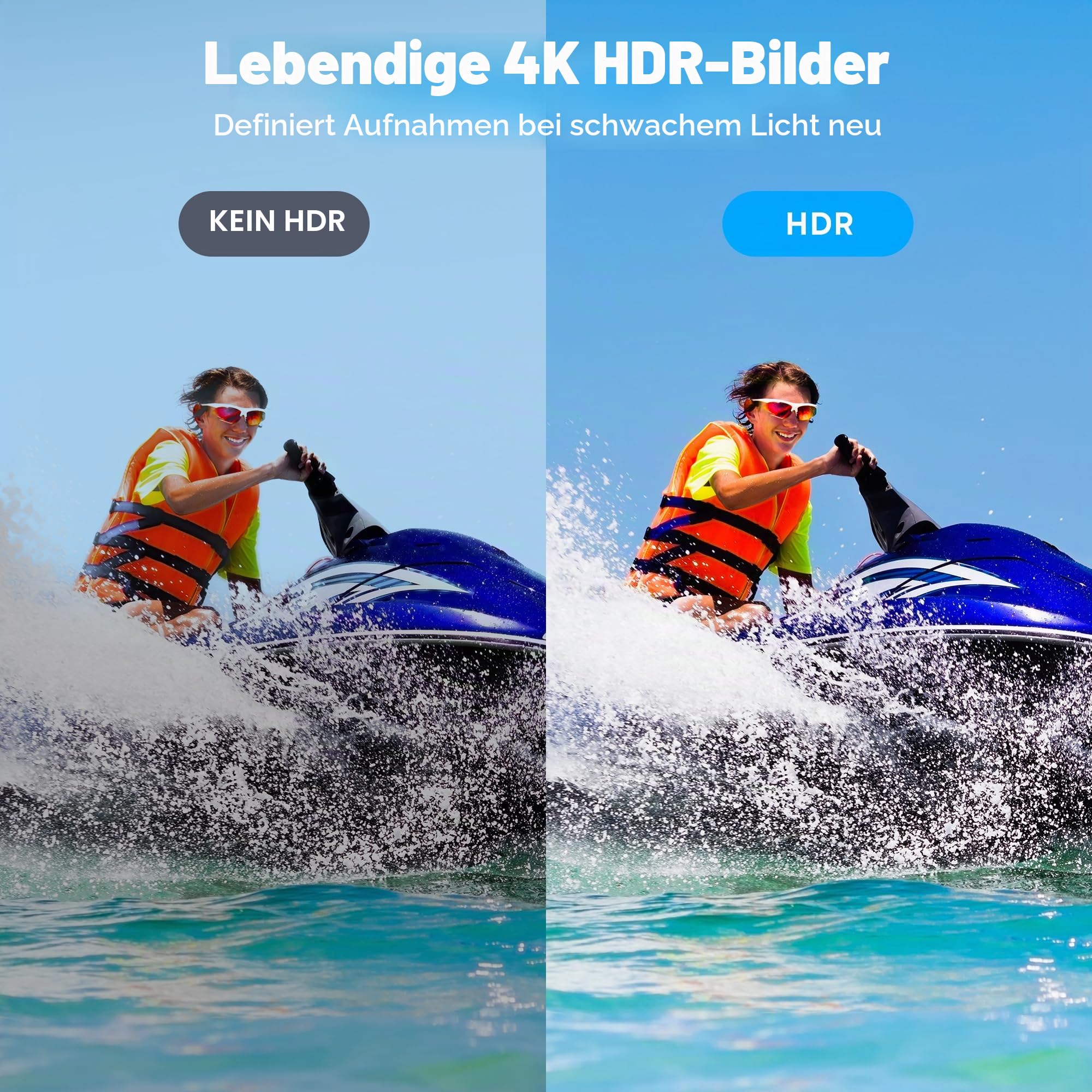 AKASO Action Cam 4K60FPS-Unterwasserkamera 20MP 60M Wasserdicht SuperSmooth Stabilisierung EIS 4.0,WLAN Actioncam mit 150° Weitwinkel,4xZoom,8X Slo-mo,2x1550mAh Akkus-Brave 8 Lite