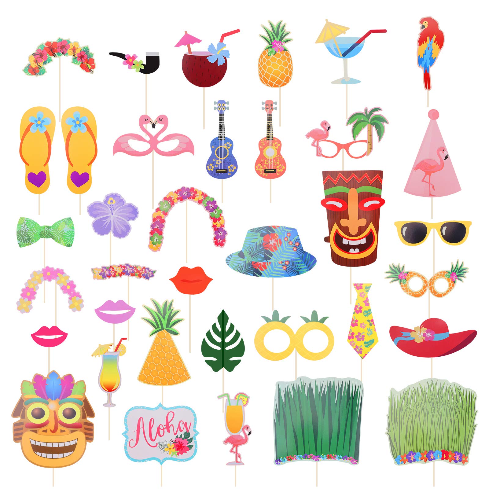 Buy Hawaiian Photo Booth Props Kit,Hawaiian Photo Booth Luau Photo Booth Props with Sticks for