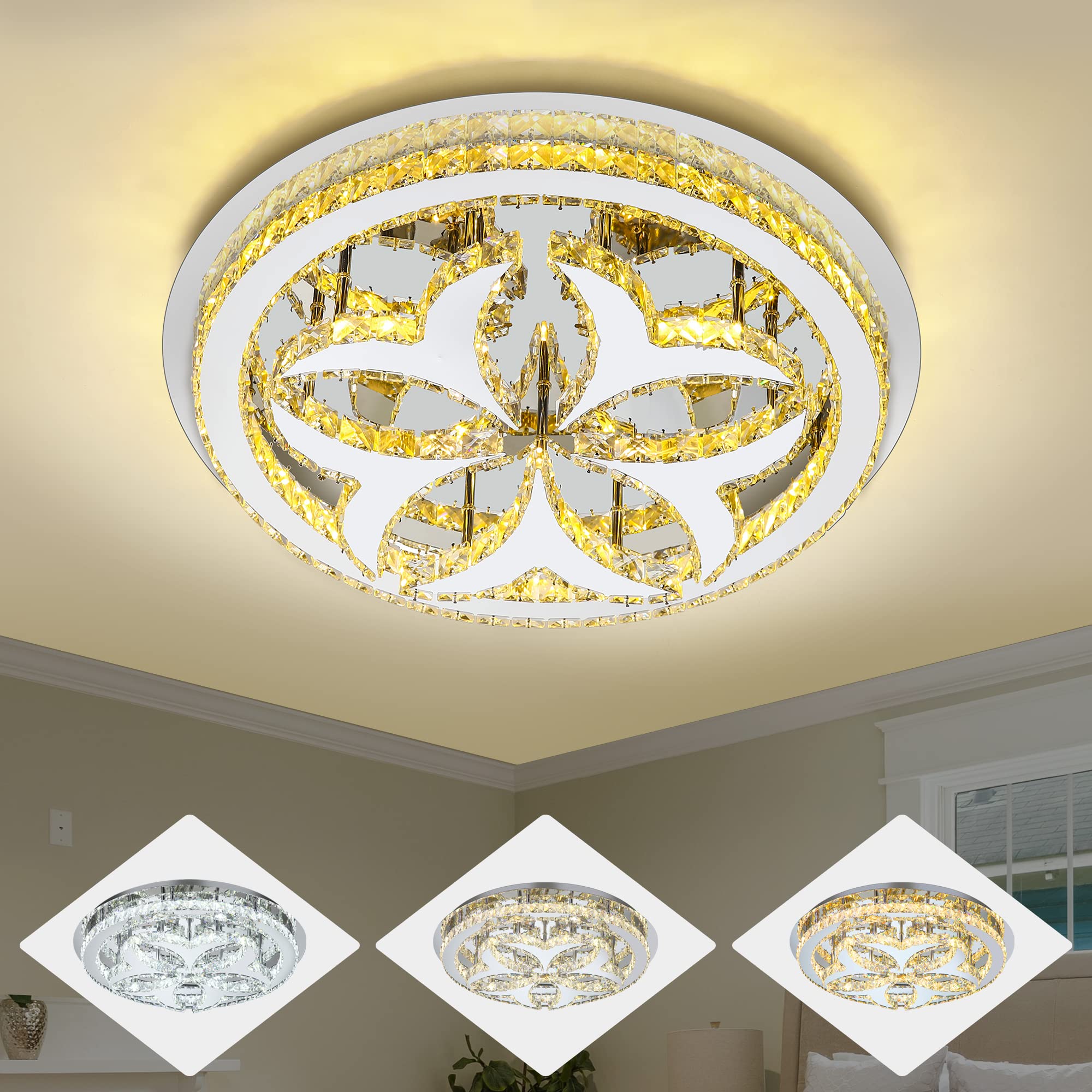 Sunny Hawaii Large Crystal Chandeliers, 24inch Modern Ceiling Light Led