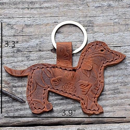 Miniatura 4 de JJNUSA Llavero hecho a mano de cuero rústico animal llavero llavero titular perro, Marrón