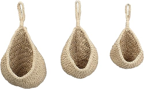 Miniatura 6 de Paquete de 3 cestas de frutas colgantes de yute para cocina, decoración de cocina bohemia, cesta de productos de yute para almacenamiento de papas