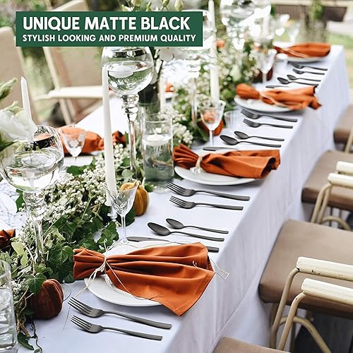 Miniatura 7 de Hiware Juego de cubiertos negros mate de 48 piezas con cuchillos para carne, juego de cubiertos negros para 8, juego de cubiertos de acero