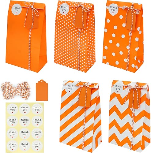 Miniatura 10 de Paquete de 30 bolsas de papel amarillo con calcomanías de agradecimiento, etiquetas de papel, hilo de algodón amarillo y blanco, 5 x 3 x 9 pulgadas,