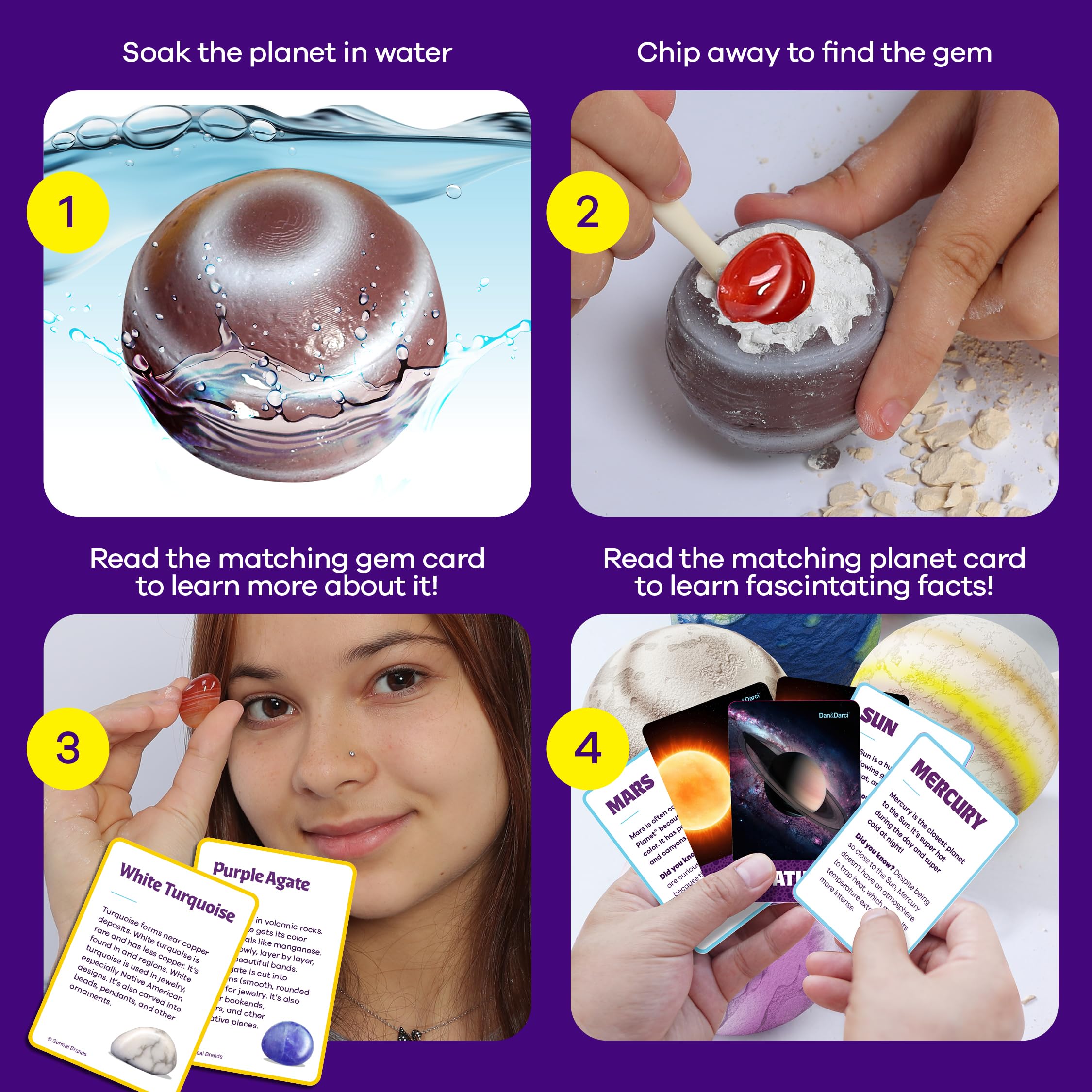 Dan&Darci Galaxy Gem Dig Kit für Kinder – Edelsteine Graben Science Kits für Kinder im Alter von 6–7, 6–8, 8–10 – Geschenke für 6, 7, 8, 9, 10, 11 Jahre alte Jungen und Mädchen