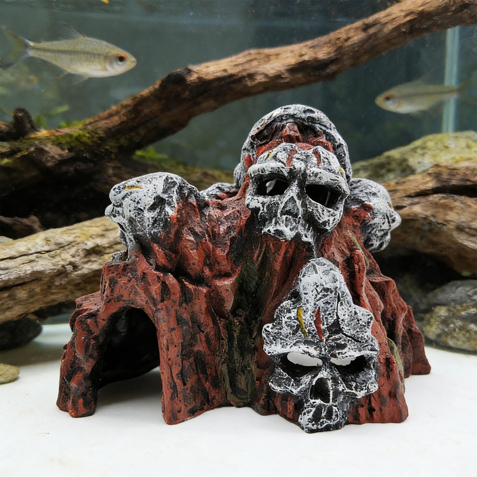 Acquari Simulazione Grotta del teschio Paesaggio Decorazione Acquari Accessori Rettili Roccia per pesci e gamberetti Resina della grotta del teschio Ornamento per serbatoi