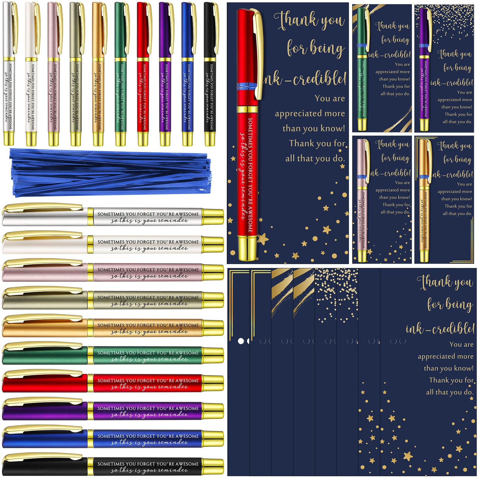 Sayglossy 20 Sets Employee Appreciation Gifts Inspirational Ballpoint Pen with Thank You Greeting Card for Staff Recognition Coworkers Teachers Thank