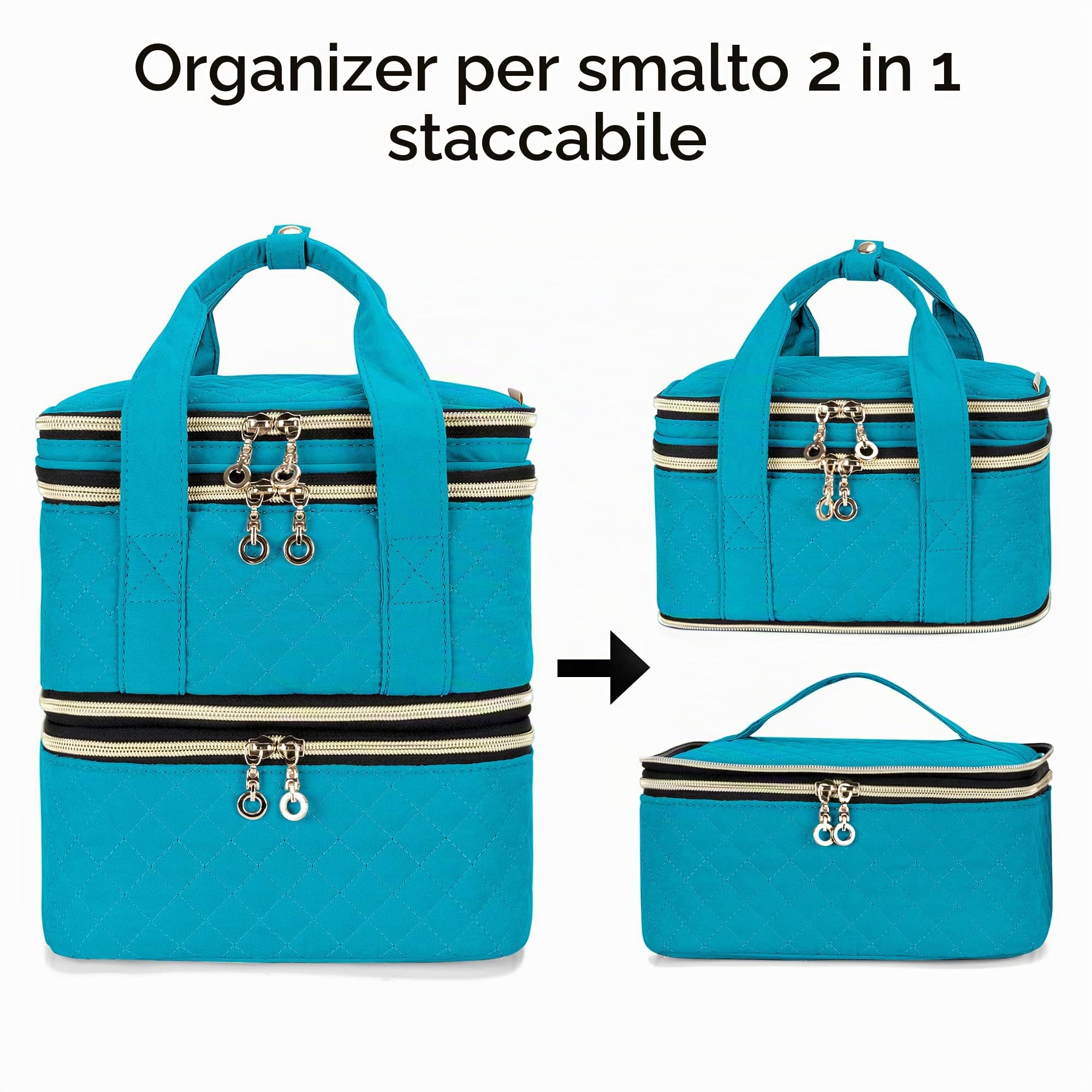 Yarwo Borsa da Viaggio Rimovibile per 48 Bottiglie di Smalto per Unghie, Organizzatore a 3 strati per Smalto per Unghie e Accessori per Nail Art (In attesa di brevetto)