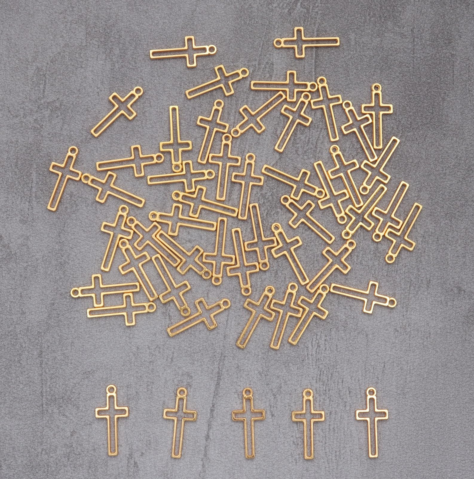50 Pcs Hollow Cross Charms Metal 2.3 x 1.1 cm Small Vintage Alloy Crucifix Pendant for DIY Jewelry Making Necklace Bracelets Keychain Earring Christmas Thanksgiving Supplies