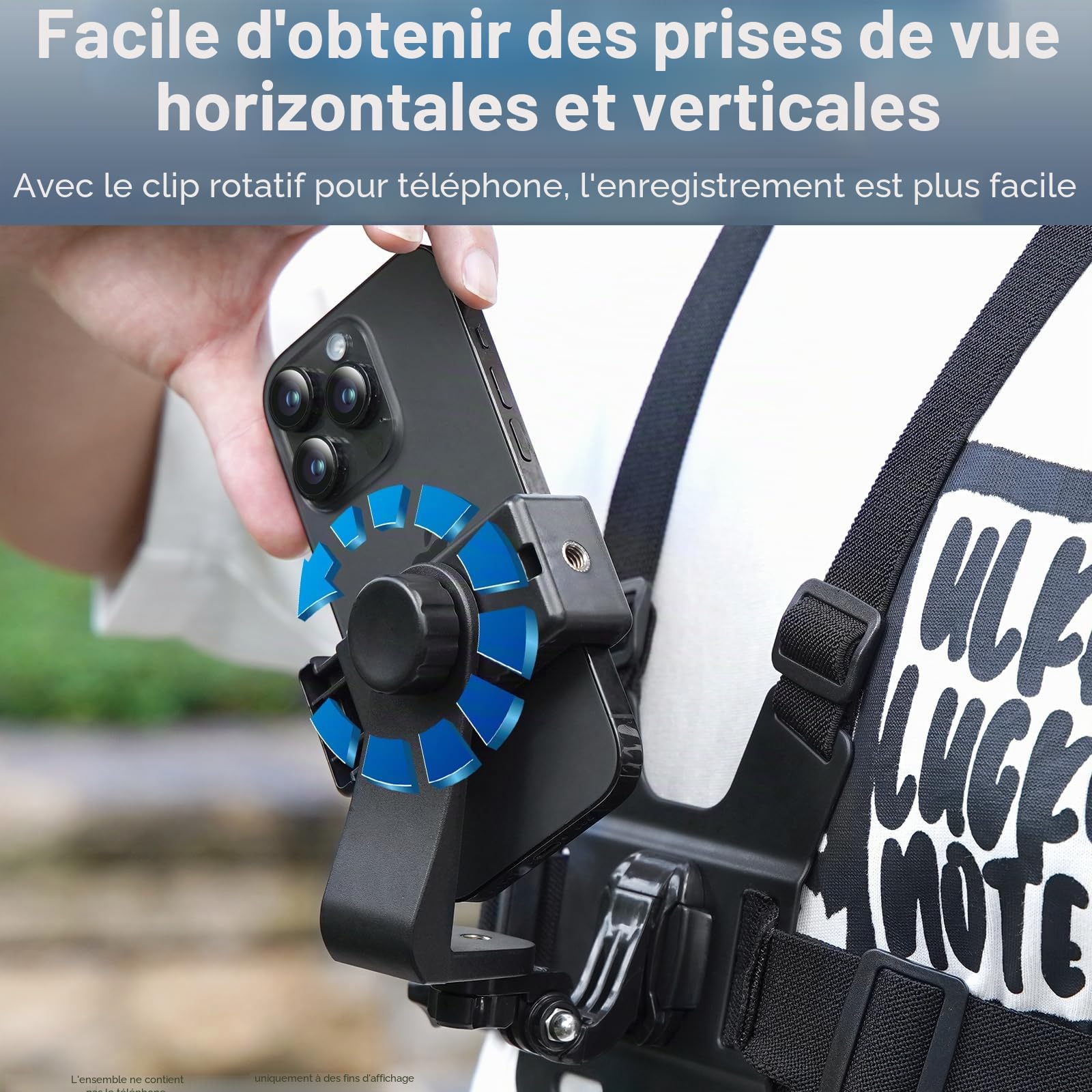 Adaptom° Harnais de Poitrine Support pour Caméras d'action et téléphones Portables, Compatible avec GoPro 13/12/11/10/9/8/7, insta360, DJI Action 5 Pro 4/3/2 Osmo et Toutes Les caméras d'action