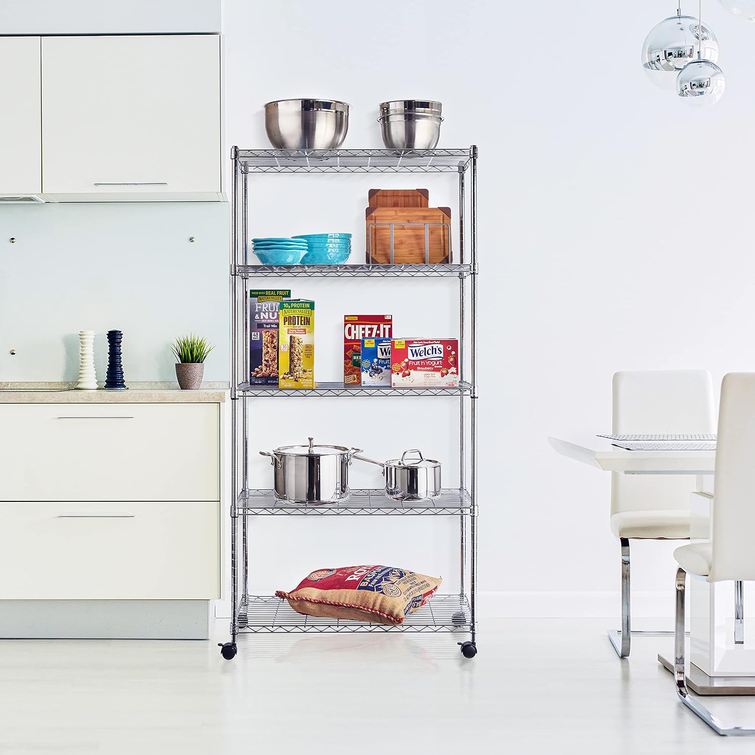 Seville Classics 5-Tier Steel Wire Shelving with Wheels, 30" W x 14" D x 60" H, Plated Steel
