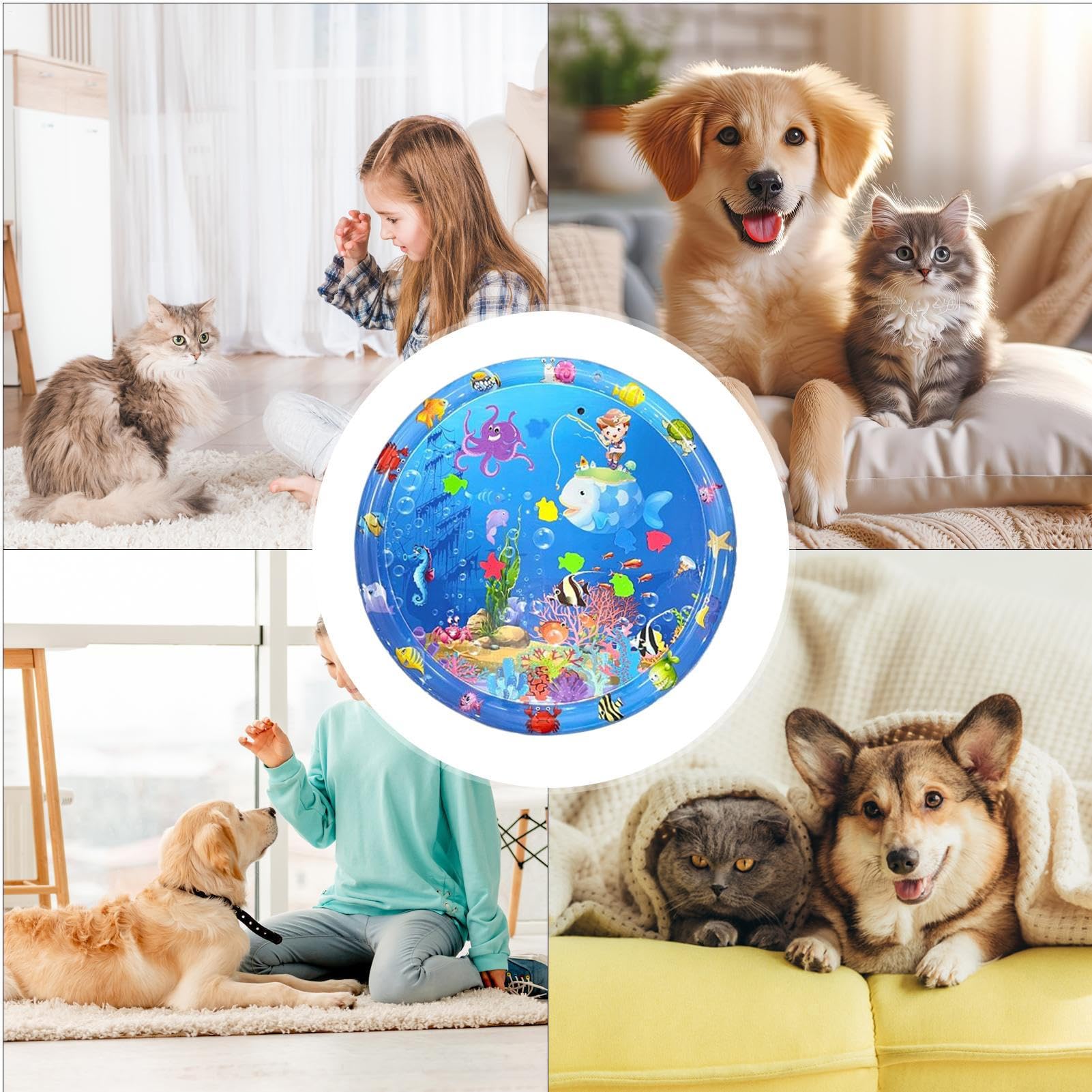 Cuscino Refrigerante per Cani | Tappeto Antigraffio per Acqua e Gioco 100x100 cm | Giocattolo Sensoriale Interattivo con Pompa Gonfiabile per Esterno Interno Casa Giardino Viaggio Auto