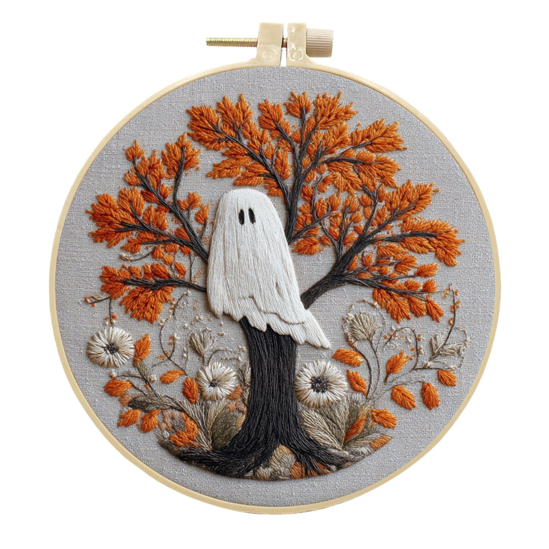 artcici Embroidery Kits Halloween Ghost Tree Patterns for Intermediate Adults, Full Range Next-Level Cross Stitch Needlework Supplies (Autumn)