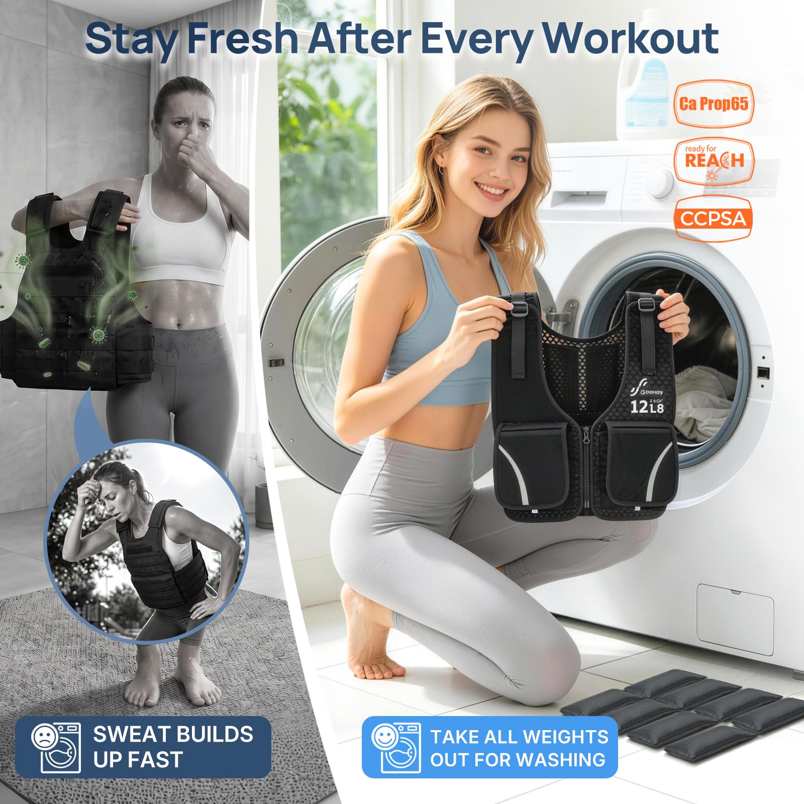 Sportneer 0–5,4 kg Verstellbare Gewichtsweste für Walking, Schwarz | Leichte Gewichtsweste für Damen mit Handytasche und Flaschenhalter, bequeme Weste zum Gehen, Joggen und Krafttraining