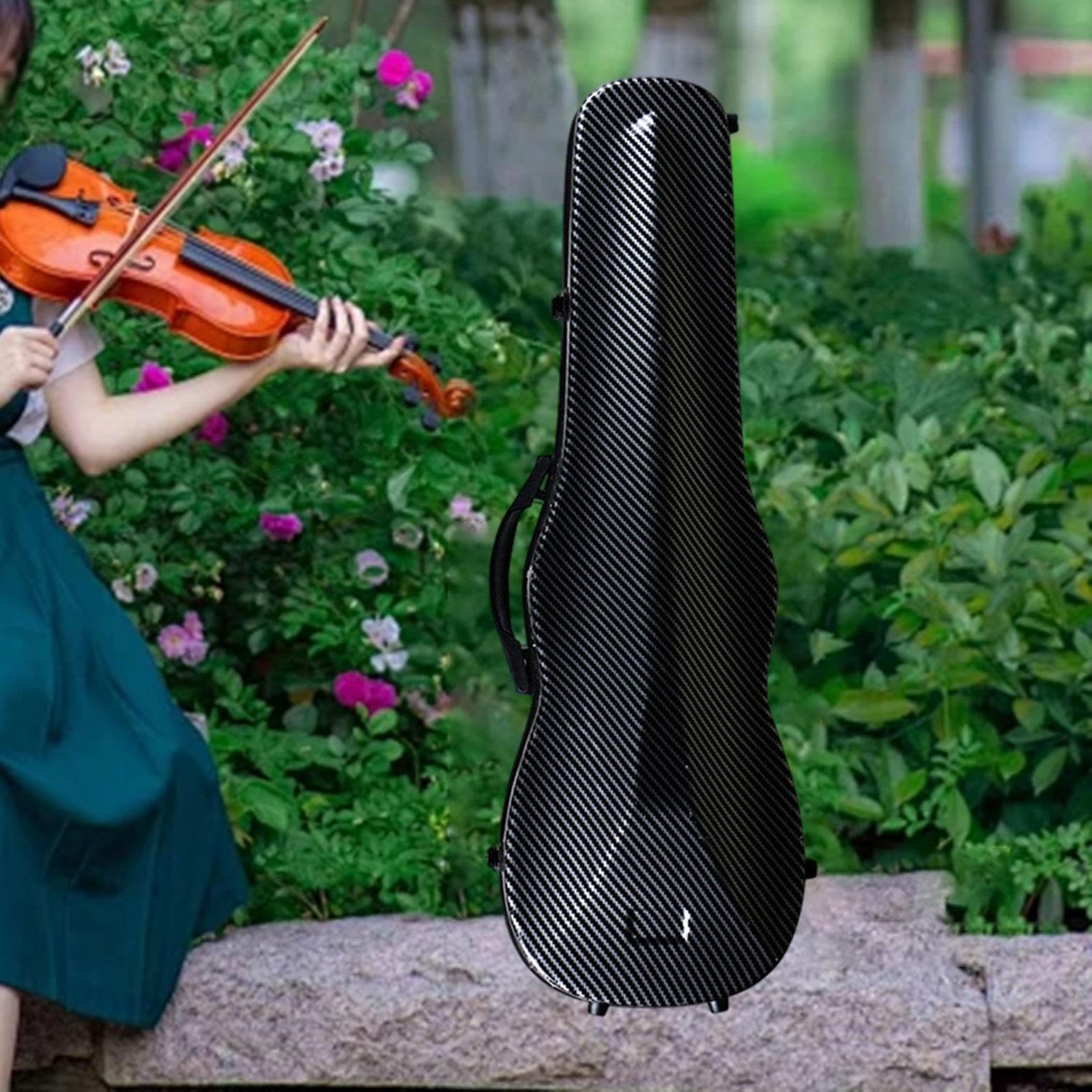 Estuche Rígido para Violín, Caja de Violín de Fibra de Carbono, Estuche Rígido Portátil Tipo Bolso para Guardar El Violín, Bolsa para Violín para Prin, negro