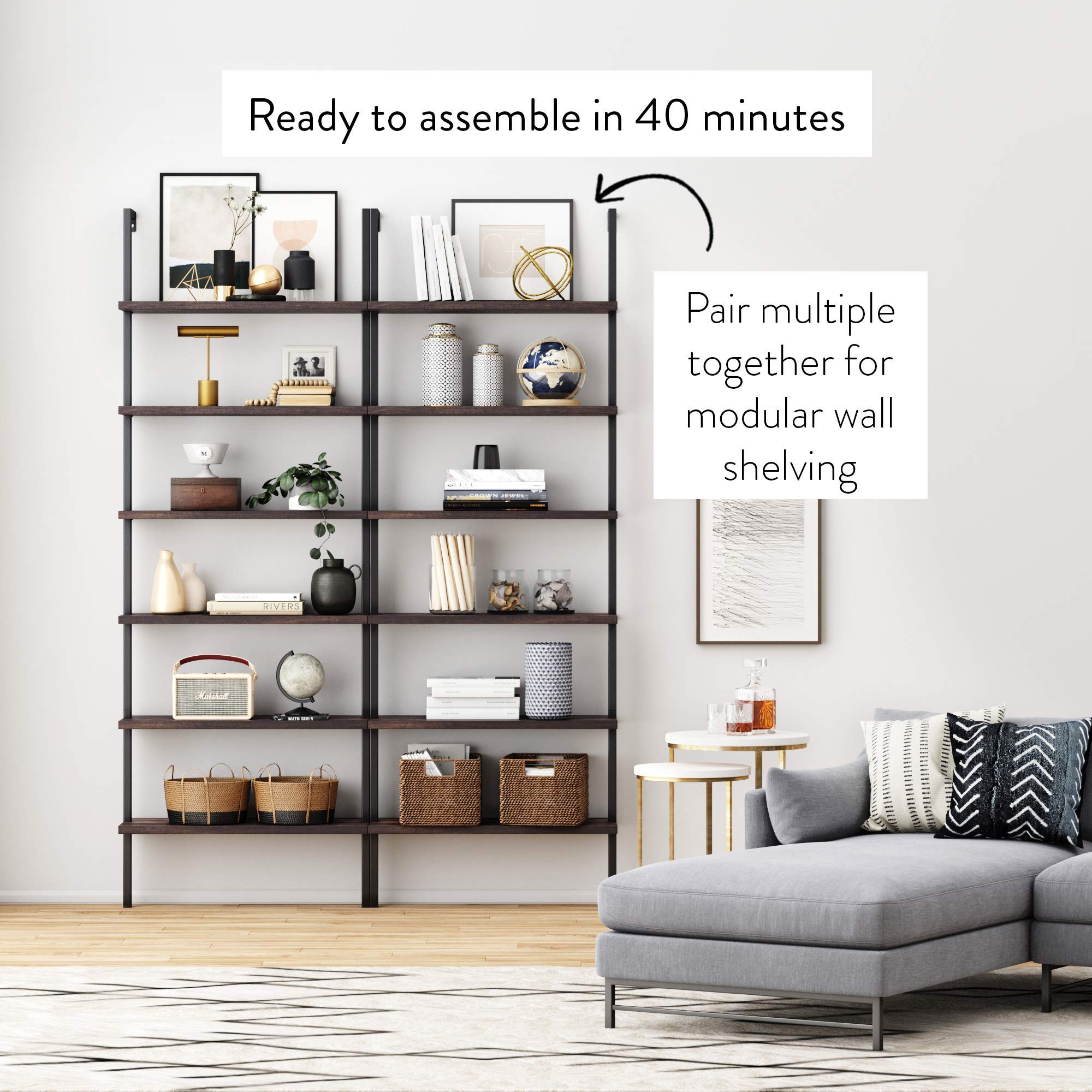 Nathan James Theo 6Shelf Tall Bookcase, Wall Mount Bookshelf with