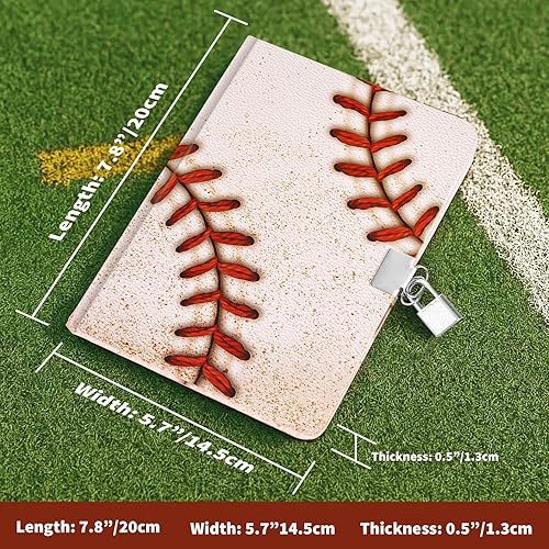 Miniatura 5 de WERNNSAI Diario luminoso de béisbol para niños, diario secreto con cerradura y llaves, cuaderno de diario para niños, regalo de cumpleaños y Navidad