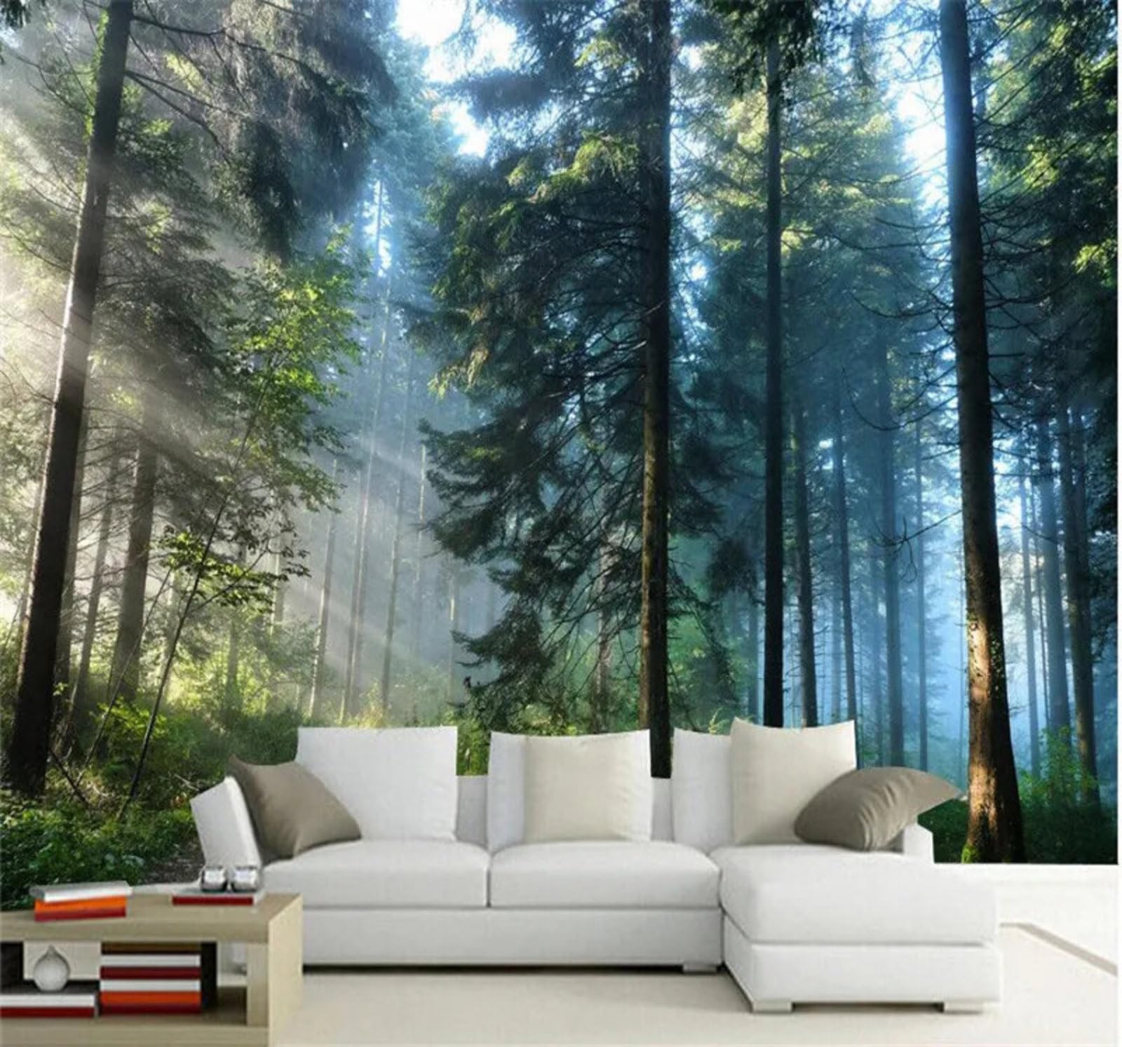 Wallpaper-3D-Xlm 200Cm×140Cm(B×H) Three Dimensional Green Forest Sunshine Landscape 3D Wallpaper Easy Install Feature Office Living Room Sofa Bedroom Tv Background Wall Decoration-200Cm×140Cm