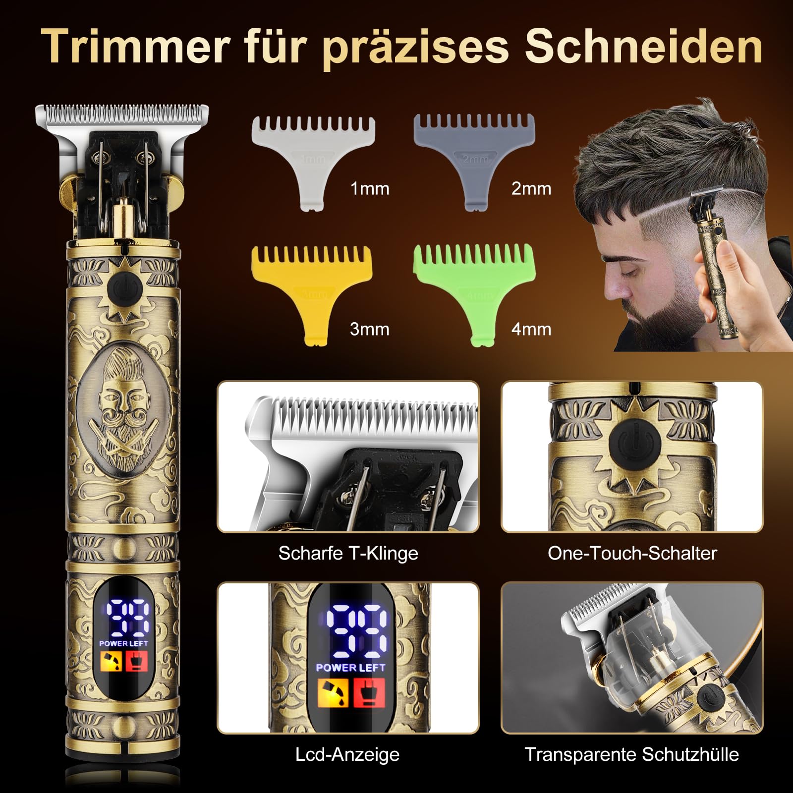 Suttik professioneller Haarschneider Trimmer Set für Männer Elektrischer Rasierapparat Rasierer Kabelloser Haarschnitt Haarschneidemaschine Barttrimmer LCD-Display Herren-Pflegeset Geschenke für ihn