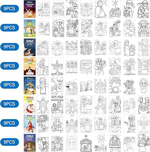 Miniatura 4 de Fulmoon Juego de 144 crayones con libro para colorear con temática bíblica para niños, libro de actividades de pesebre de Navidad, regalo de fiesta,