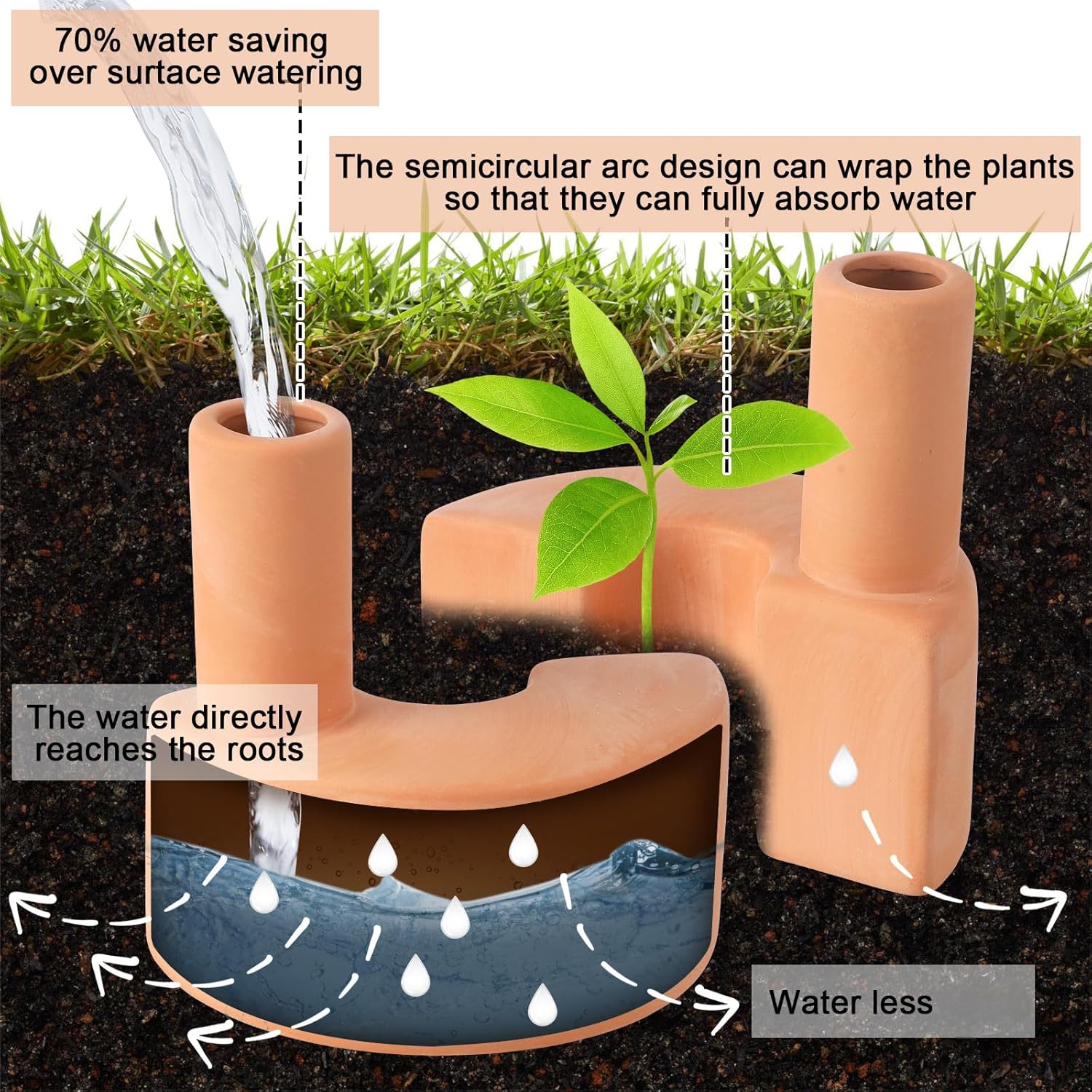 Blushtier 4 Pcs Terracotta Watering Spikes Large Capacity Tank Self Watering Planter Water Storage Reusable Automatic Terracotta Water Devices Self Irrigation System for Houseplants Garden Flowers