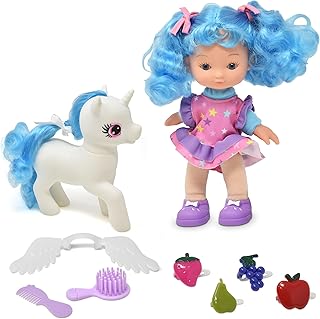 Gift Boutique Princess Doll with Hair and Unicorn Horse Playset, Magical Rainbow Mini Toy Doll with Horse, Brush and Hair Accessories for Girls Age 3 4 5 6 Years Old