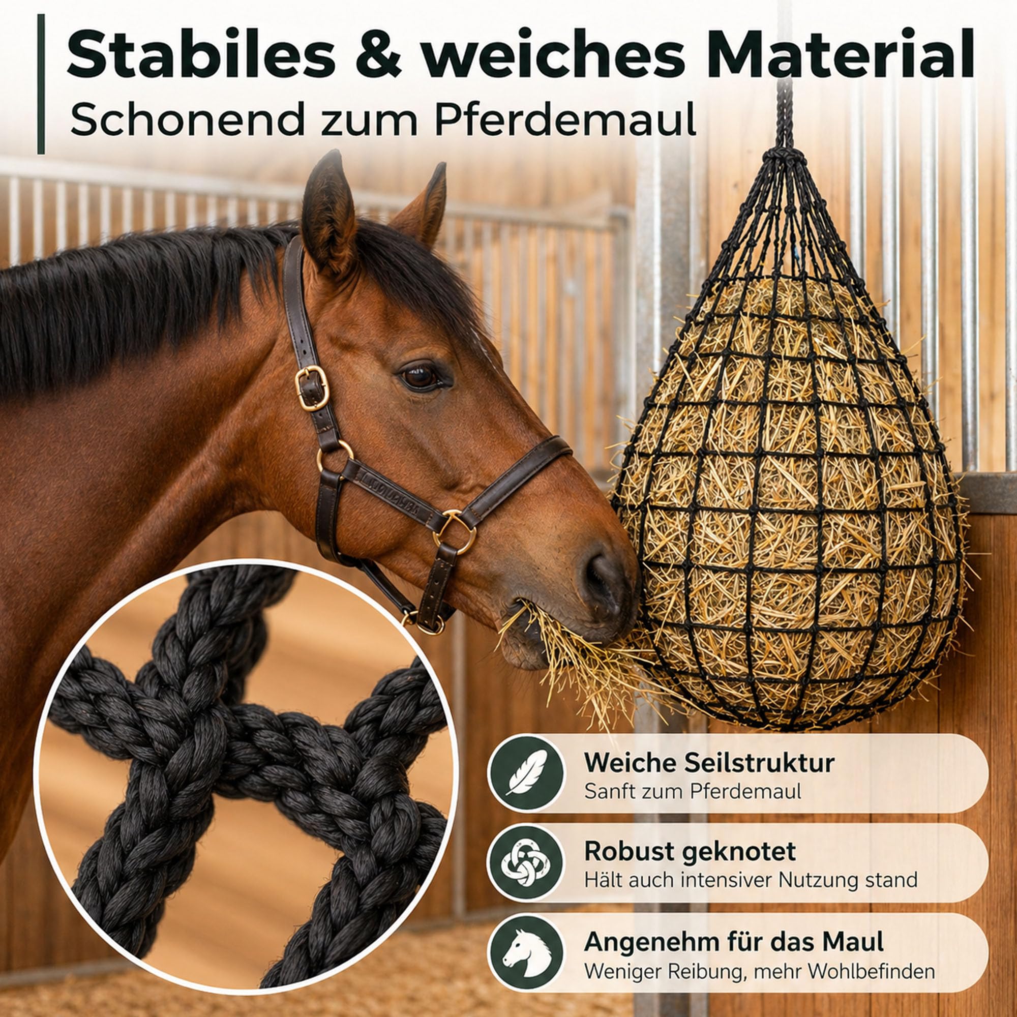 3 stück Heunetz für Pferde Engmaschig – 10kg Runder Heusack mit Tragetasche, Hängendes Heutasche als Futternetz fürs Pferd, für Stall/Weide/Pferdeanhänger, Rundballen & Heuballen, Langsames Füttern