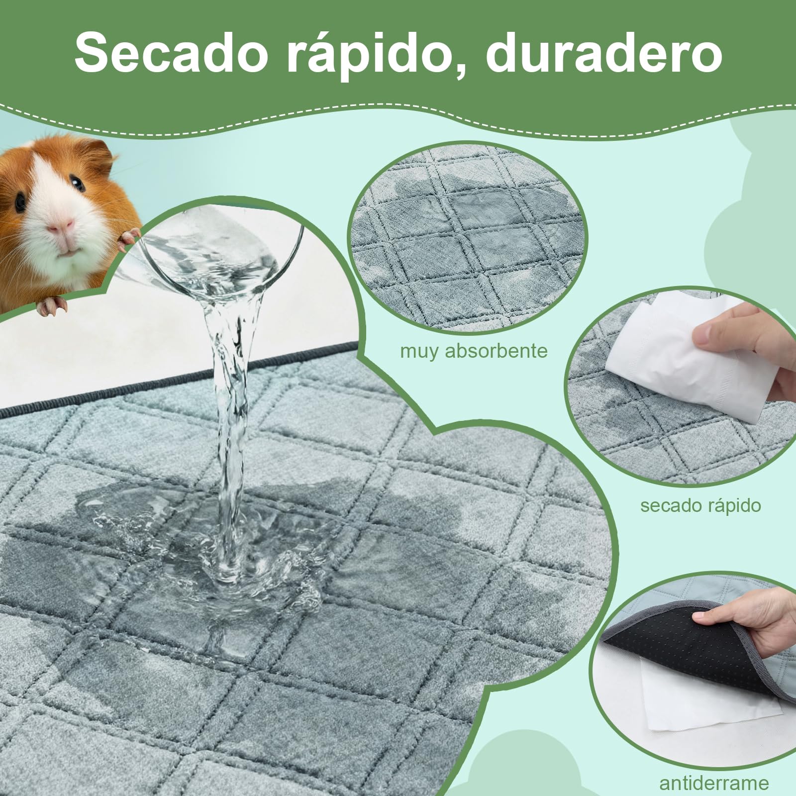 6 Almohadillas Antiorina Reutilizables para Cobayas (60x45cm) | - Super Absorbente & Anti-Deslizante, Accesorio Ideal para Jaula, Casa y Recinto Interior de Cobayas