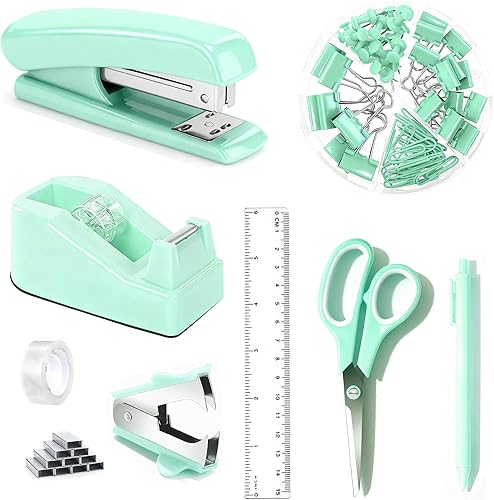 Miniatura 14 de Accesorios de escritorio de oficina, accesorios de oficina blancos con dispensador de cinta, grapadora, removedor de grapas, 1000 grapas, cinta,