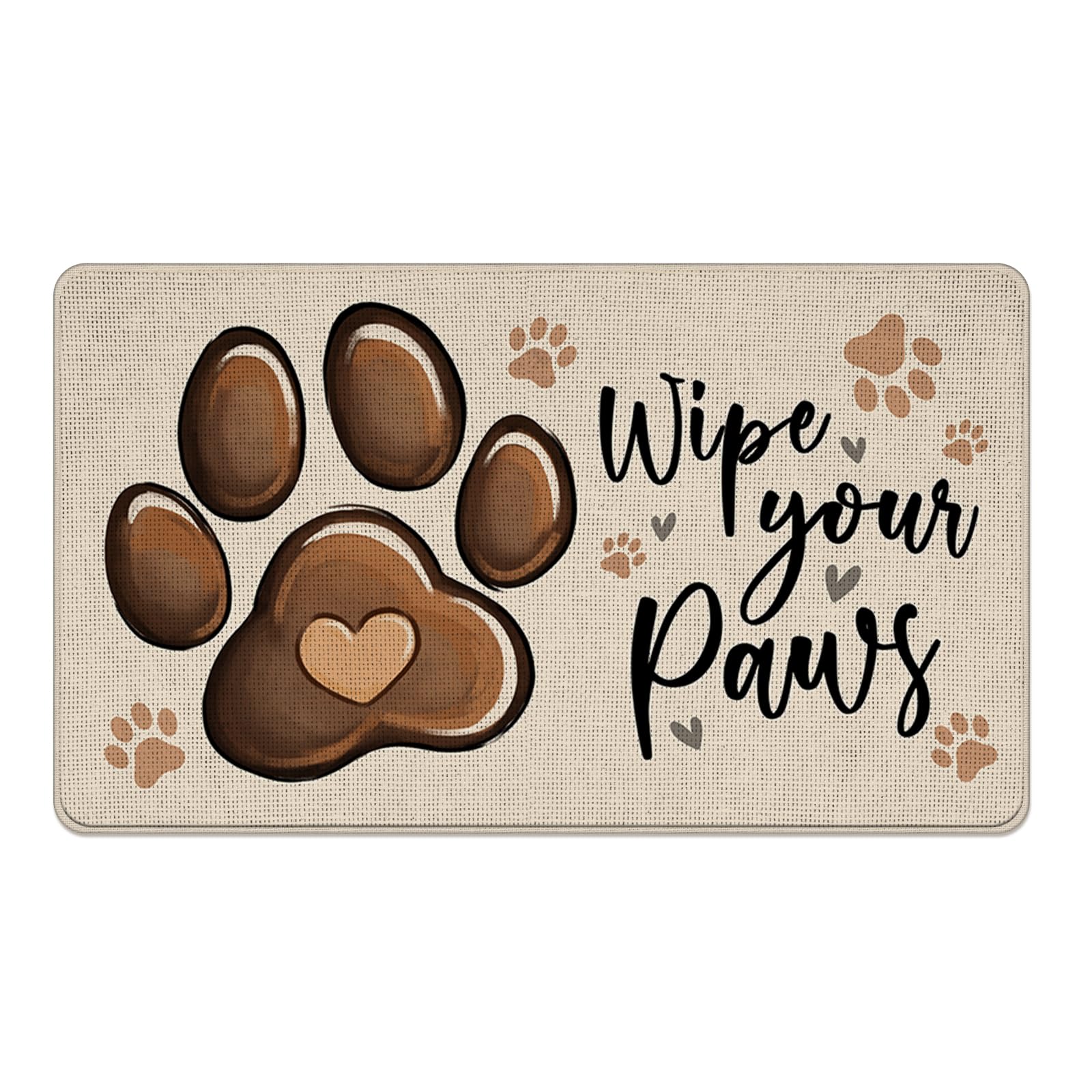 Livcoz Wipe Your Paws Welcome Front Door Mat, Dog Cat Paw Prints Decorative Doormat Non-Slip Floor Entryway Rug Pet Lover Gift, Low Profile Indoor