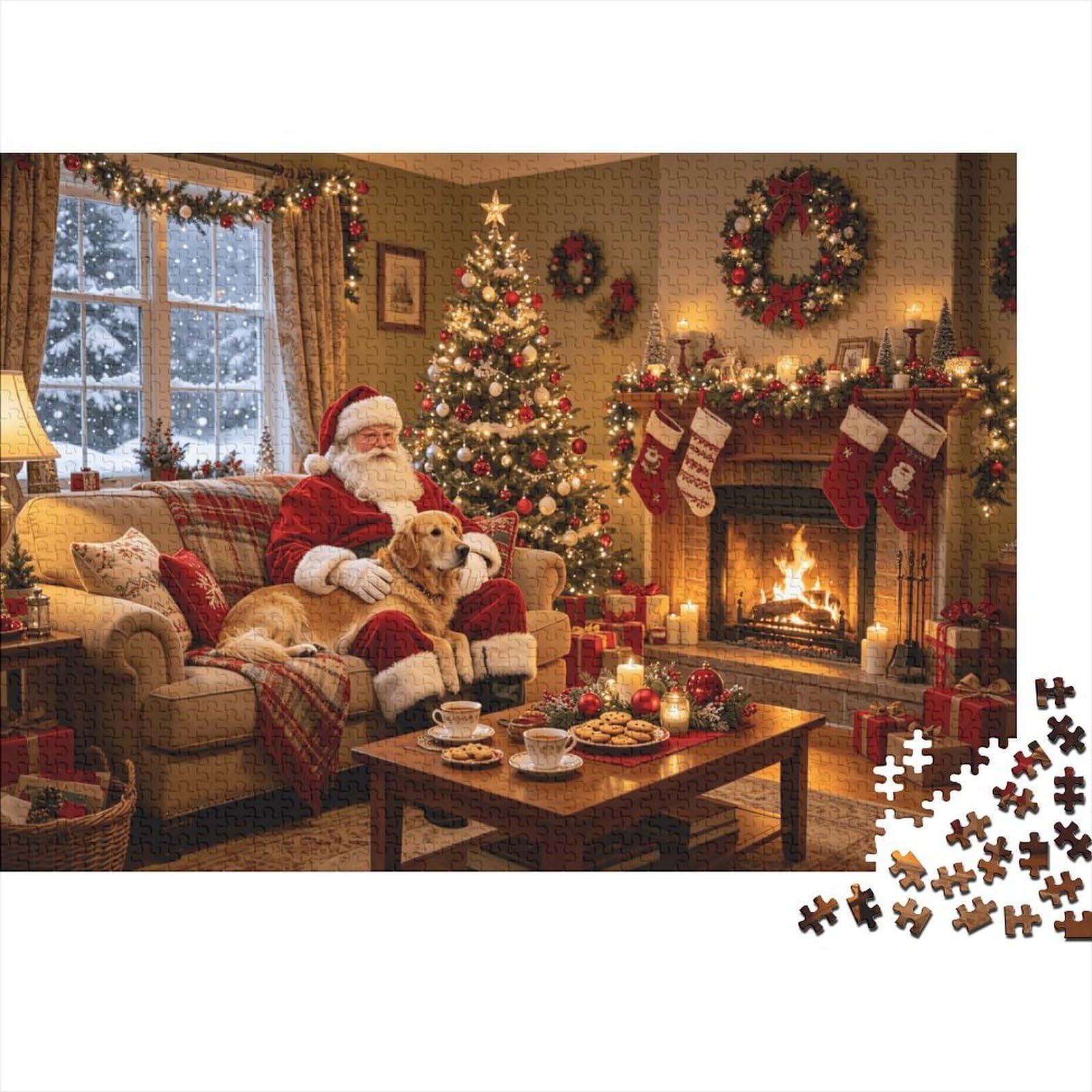 Santa Claus Jigsaw Puzzle 1000 Pieces Recyclable Material Cozy Christmas Eve Adult Jigsaws Family Gaming Time Props Interesting Family Game for Home 70x50cm/1000pcs