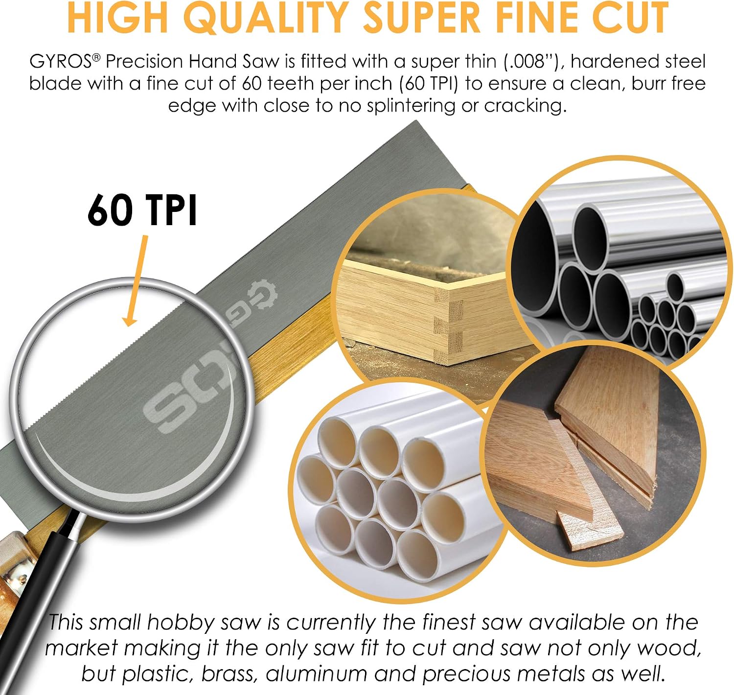Gyros Gents Dovetail Razor Saw Replacement Blade, 60 TPI, With Sturdy Pouch, (84-16008, fits SKU 83-16008)