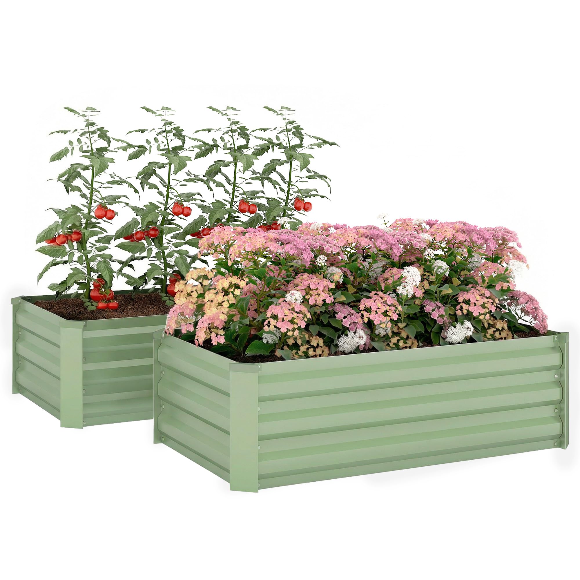 Outsunny Set of 2 Raised Garden Bed, Outdoor Planter Box with Galvanised Steel Frame for Growing Vegetables, Flowers and Herbs, 100 x 60 x 30 cm, Light Green