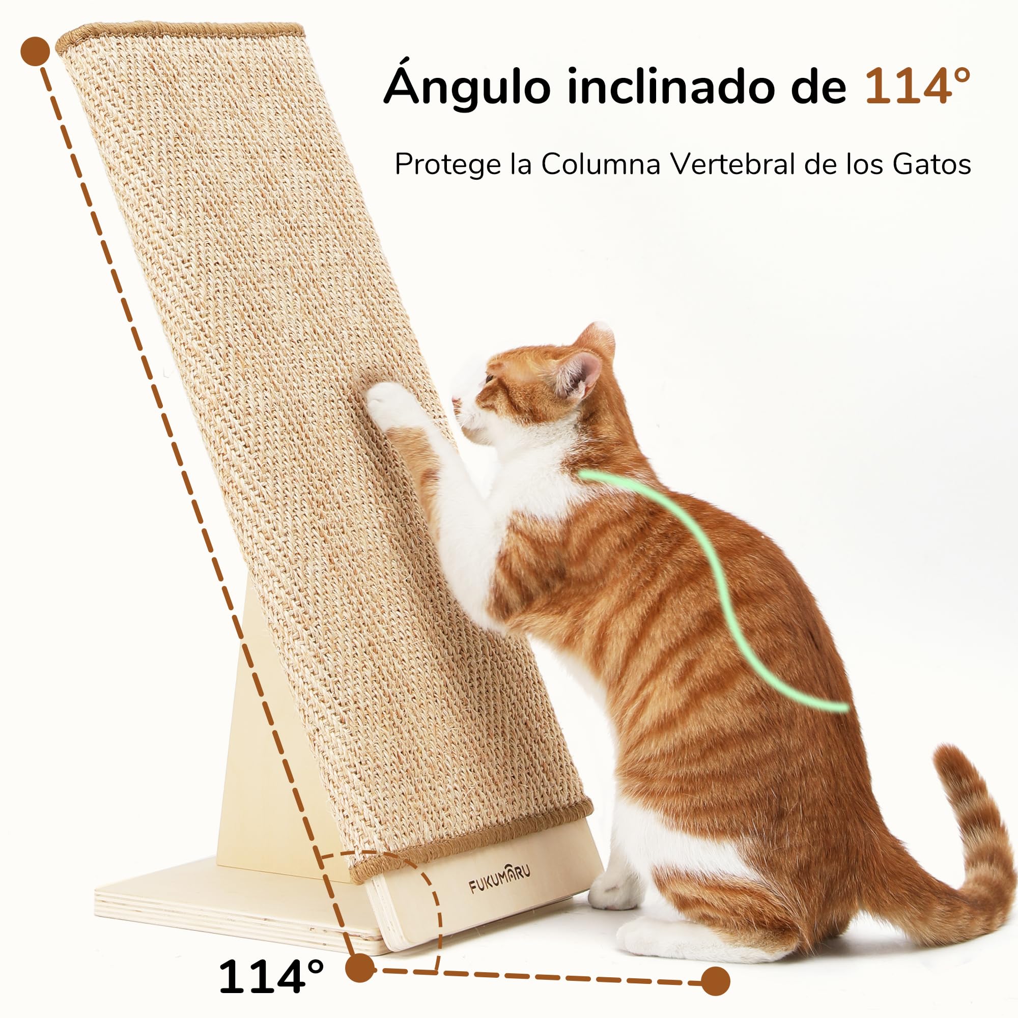 FUKUMARU Rascador para Gatos, 65 cm, Columna rascadora de sisal Natural con rampa, Alfombrilla Intercambiable, Marco de Madera Resistente en Forma de L, protección contra arañazos para Gatos