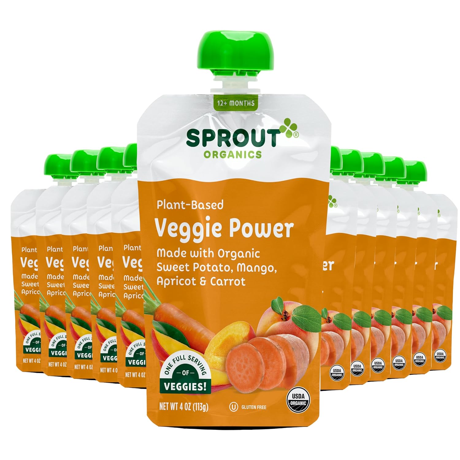 Sprout Organic Baby Food, Stage 4 Toddler Pouches, Sweet Potato Veggie Power Pack, 4 Oz Purees (Pack of 12)