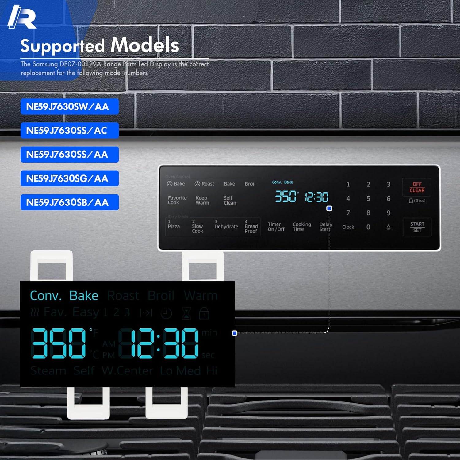 New DE07-00129A Range LED Display Board Fit for Samsung Electric Range - Oven/Stove, Better Than Oem Quality, Fits Model NE59J7630SB NE59J7630SG NE59J7630SS NE59J7630SW