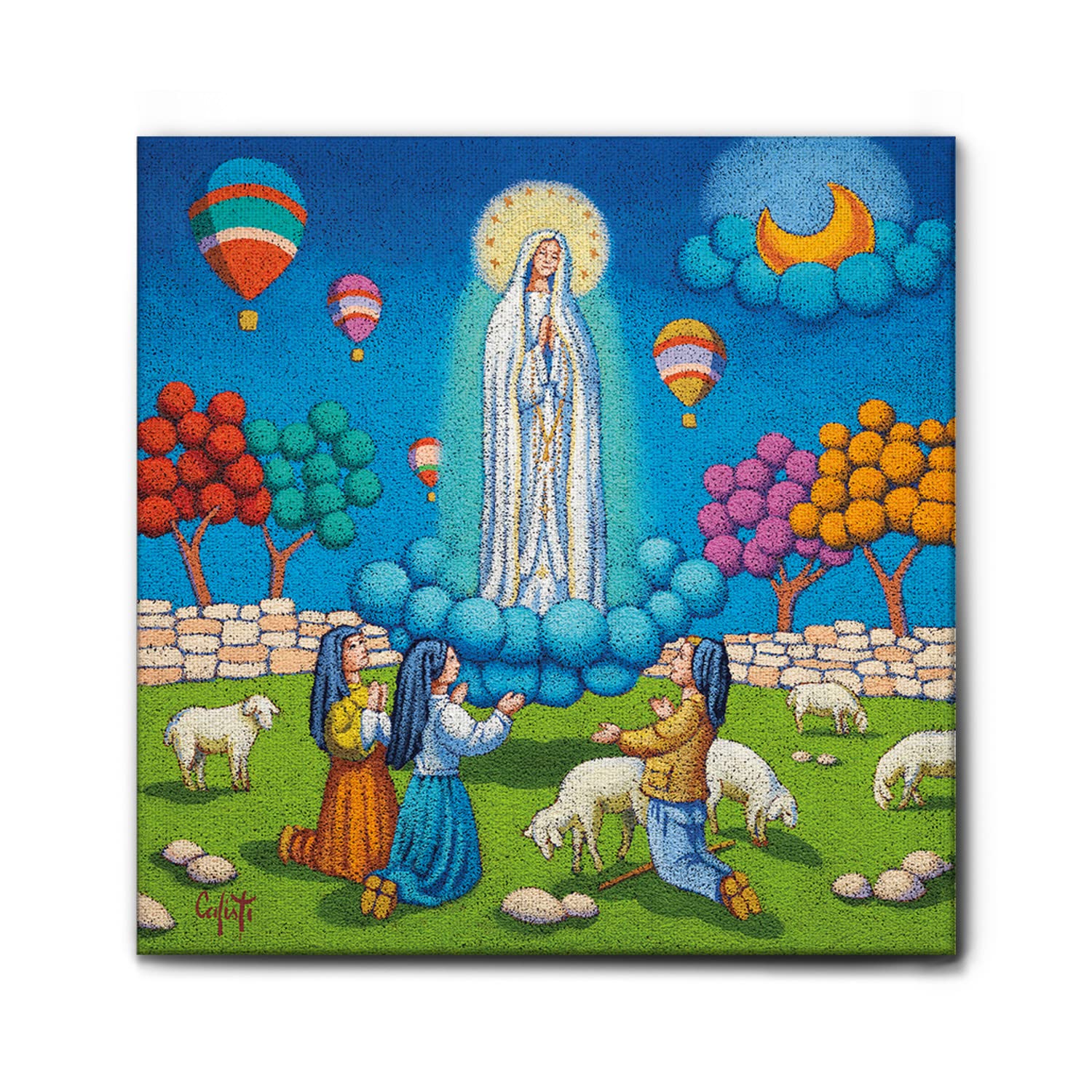 Gemälde 'Heilige Familie In Den Bergen' Von Stefano Calisti – Acrylglas-Druck 100x100 Cm, Fertig Zum Aufhängen