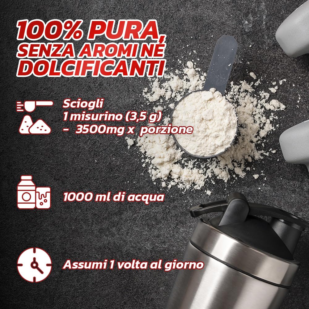 PROLABS – Citrullina PURE in Polvere 100% Pura e Vegan, L-Citrullina 3500mg x Porzione (1 Scoop), Amminoacido per Prestazioni, Forza e Resistenza - Aminoacidi Intra e Pre Workout (500gr, Gusto Neutro)