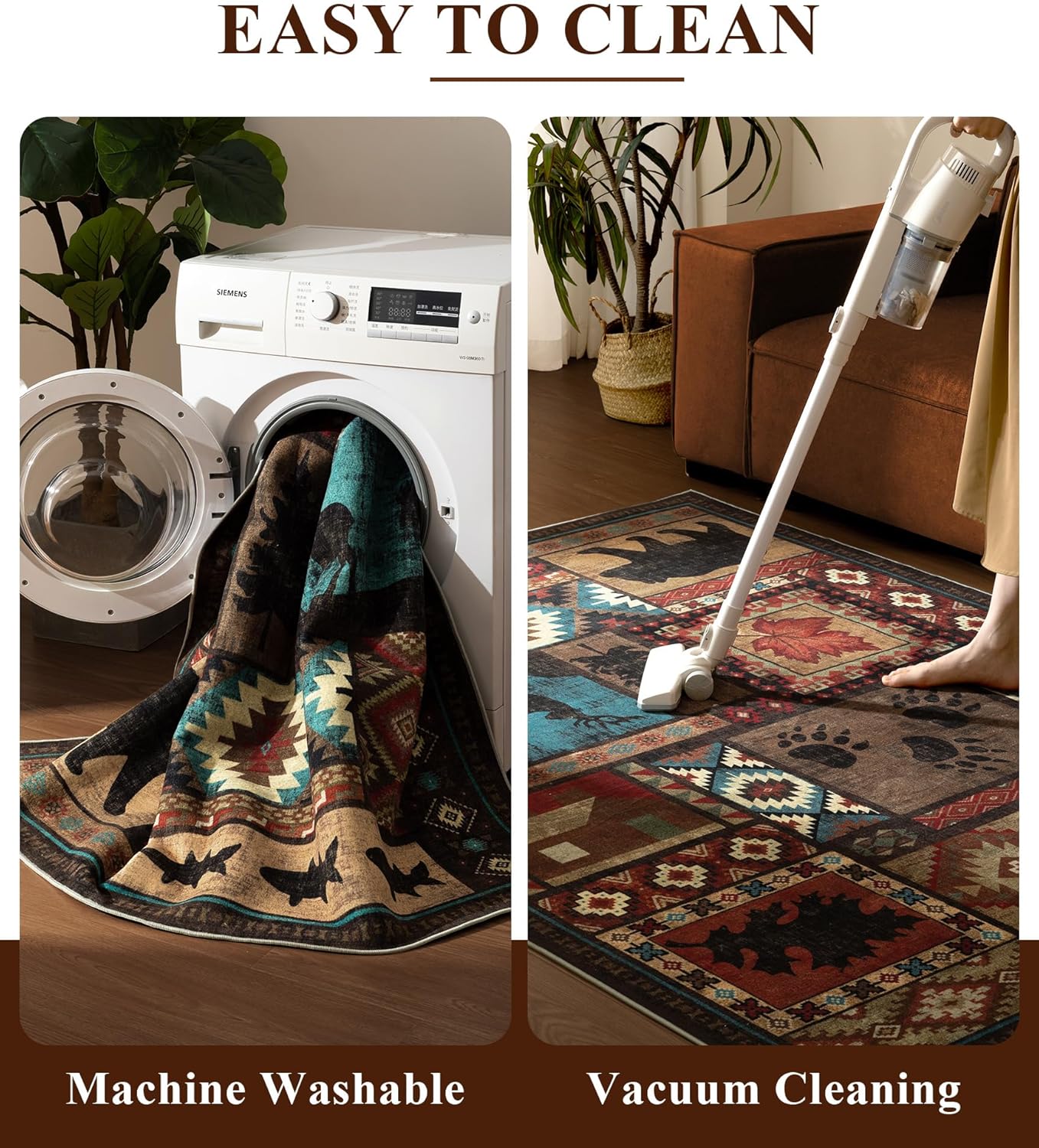 YIHOUSE Rustic Cabin Area Rug 8x10,Machine Washable Lodge Bear Rug,Non-Slip Low Pile Print Pattern Southwestern Rug for Living Room Bedroom - Image 7