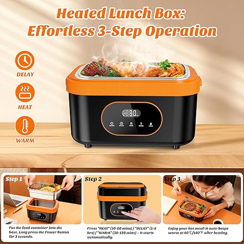 Miniatura 5 de Lonchera eléctrica inalámbrica, gran capacidad de 1.5 litros y calentamiento rápido de grafeno, lonchera portátil con temporizador inteligente,