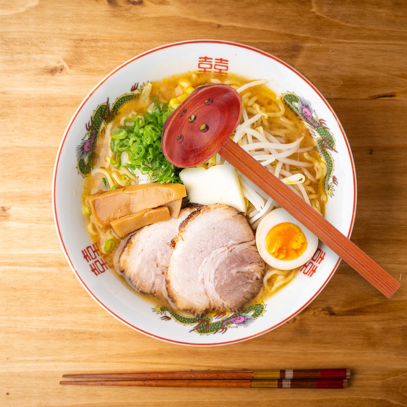 iplusmile Cuillère à Égoutter en Bois de Nanmu à Fentes, Louche Cuisine Multifonction Résistante la Chaleur Manche en Bois, pour Buffet, Ramen et Service à Table, Ustensile la Cuisine