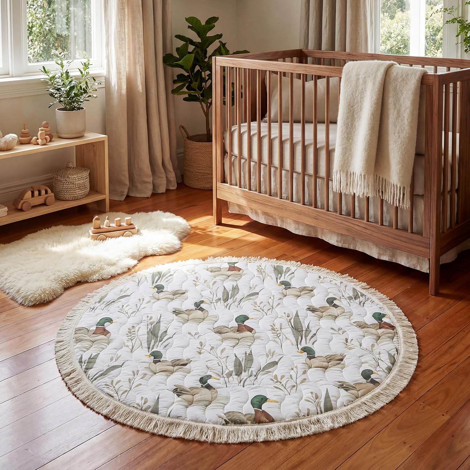 AceOrbit Baby Play Mat 40" x 40" Mallard Ducks Baby Tummy Time Playmat Soft Thickened Anti-Slip Reversible Floor Crawling Mat for Boys Girls Toddlers Infants Mallard Ducks Nursery Decor