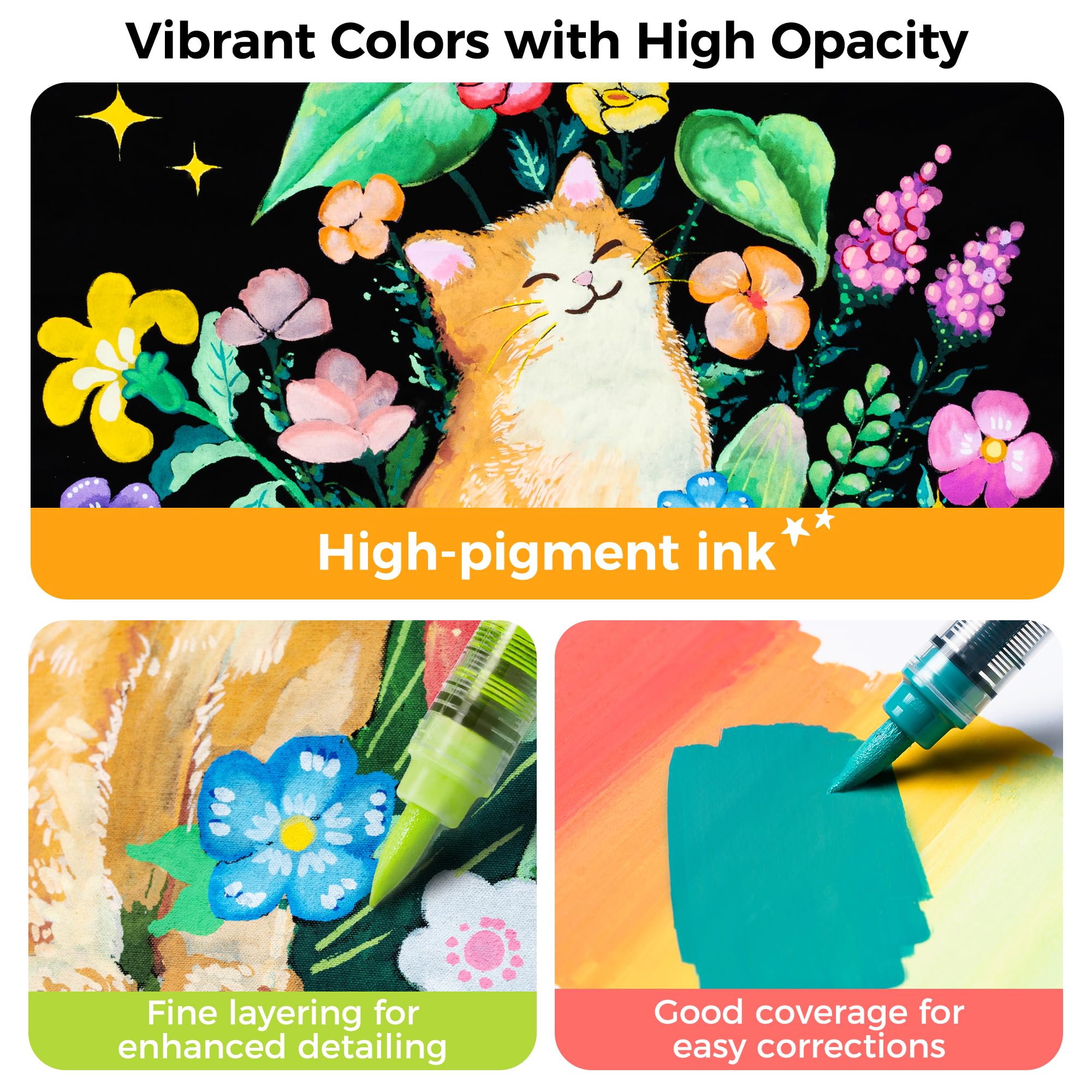 Ohuhu Acrylstifte mit Pinselspitze 120 Farben – Auto-Tintenregulierung, Hochdeckende Acrylic Markers, Wasserfest & Lichtecht für Steinmalerei 3D-Drucke Ostereier Holz DIY-Bastelarbeiten – Kahuku